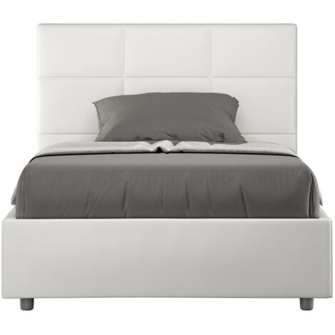 Lit capitonné 120x190 cm simili cuir blanc Mira-Option Avec sommier et coffre