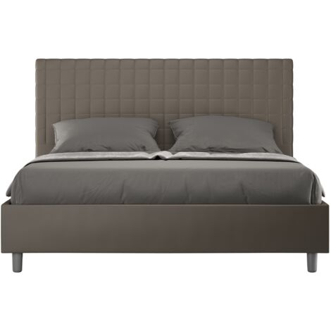 Lit capitonné 160x200 cm simili cuir cappuccino à carreaux Sunda-Option Avec sommier et sans coffre