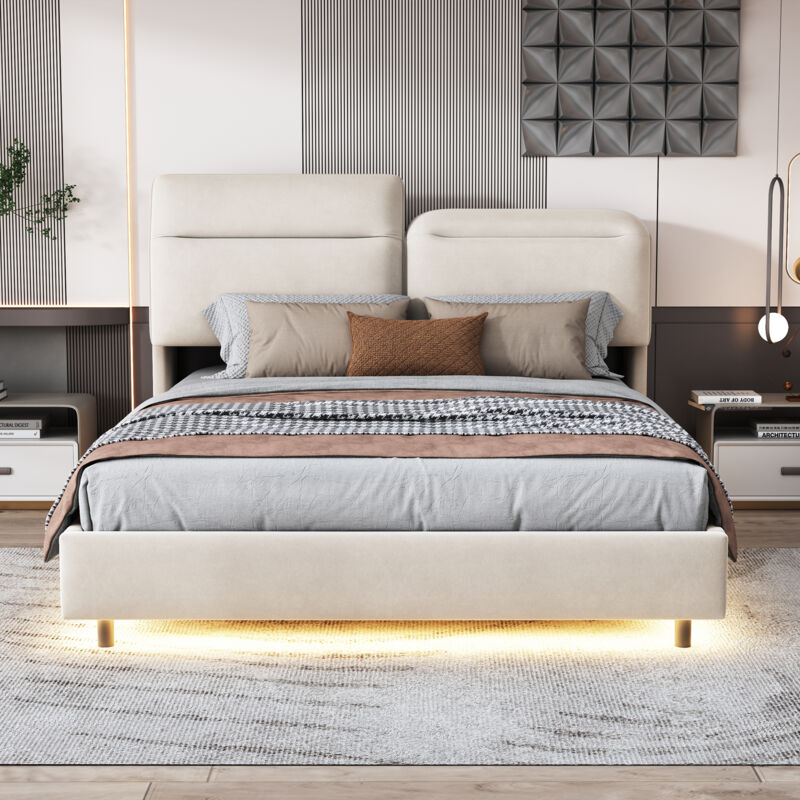 Blanketswarm - lit capitonné 140x200, lit coffre 140x200 avec tête de lit, lit double led, lit adulte avec sommier, dossier rabattable, espace de