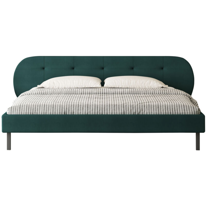 Lit capitonné 140x190cm vert avec tête de lit et sommier TULSA
