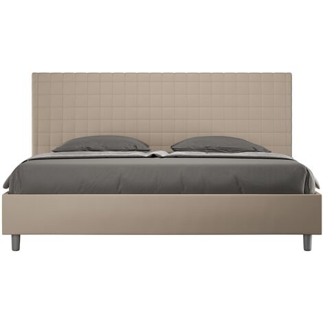Lit capitonné 180x200 cm simili cuir café à carreaux Sunda-Option Avec sommier et sans coffre