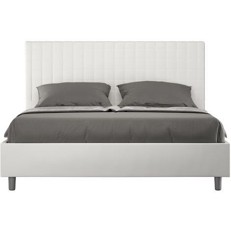 Lit capitonné 180x200 simili cuir blanc à carreaux Sunda-Option Avec sommier