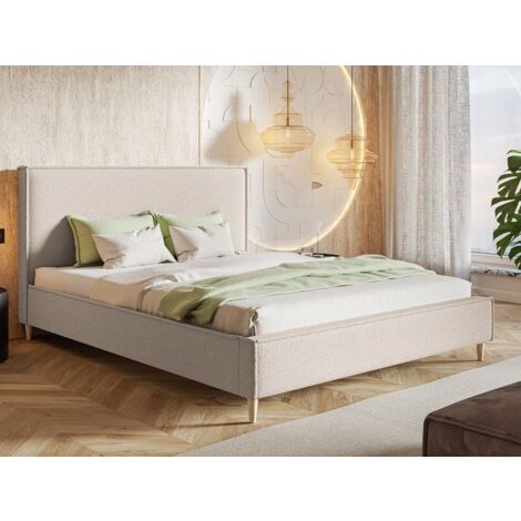 Lit capitonné avec tête de lit 120x200 chenille beige Grenada