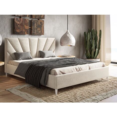 Lit capitonné avec tête de lit 160x200 velours beige Fuzi