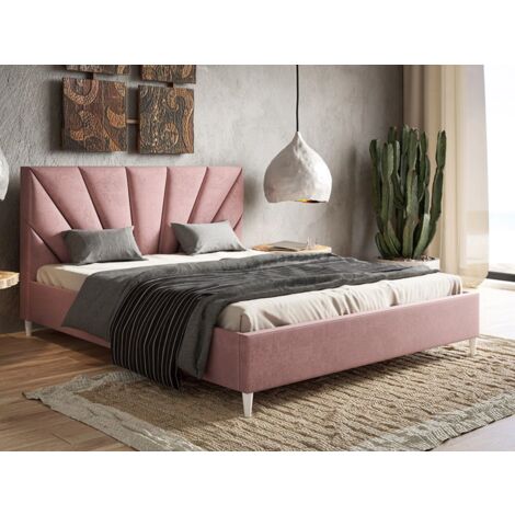 Lit capitonné avec tête de lit 160x200 velours rose Fuzi