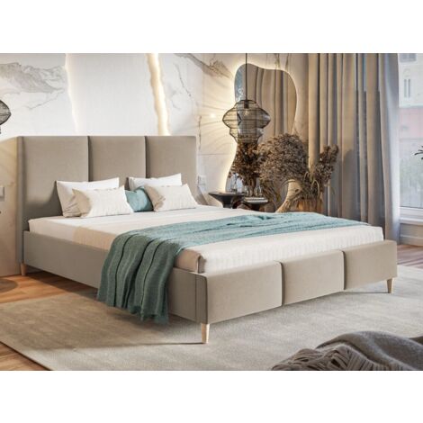 Lit capitonné avec tête de lit 180x200 velours beige Trio