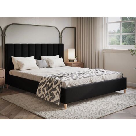 Lit capitonné avec tête de lit 180x200 velours noir Snazi