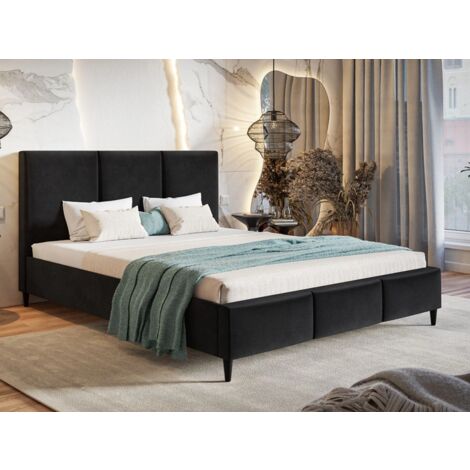 Lit capitonné avec tête de lit 180x200 velours noir Trio