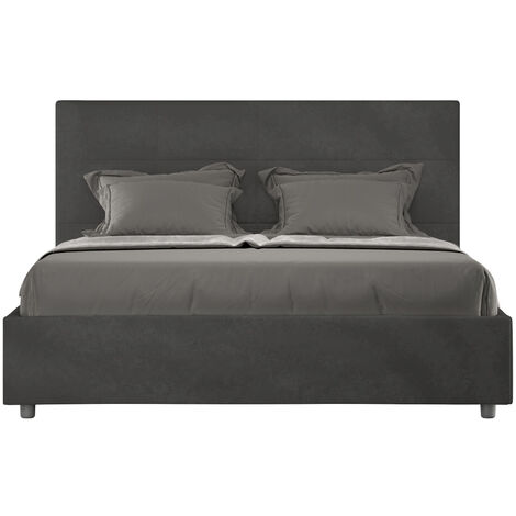 Lit capitonné microfibre Mira-Couleur Gris foncé-140x190