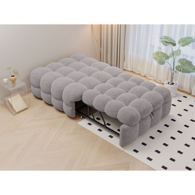 Lit capitonné ultra-doux en tissu teddy - Canapé-lit convertible pour salon ou chambre - Couleur gris perle élégant