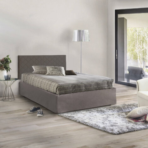Lit carré et demi Clea – Tête de lit en similicuir – Base orthopédique – Dimensions 120x190 cm – 100% Made in Italy – Couleur tourterelle – Talamo Italia