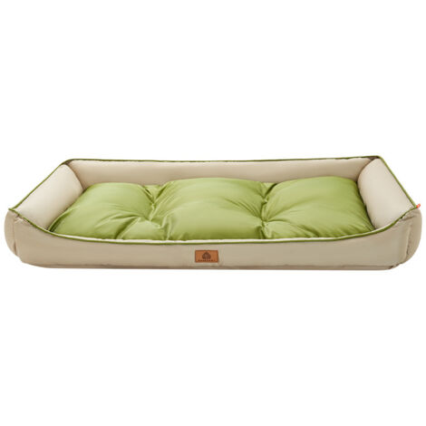 Lit carré pour chien en tissu Oxford imperméable bicolore beige XXL 105×70×16cm, toutes saisons, fixation antidérapante, frais pour animaux