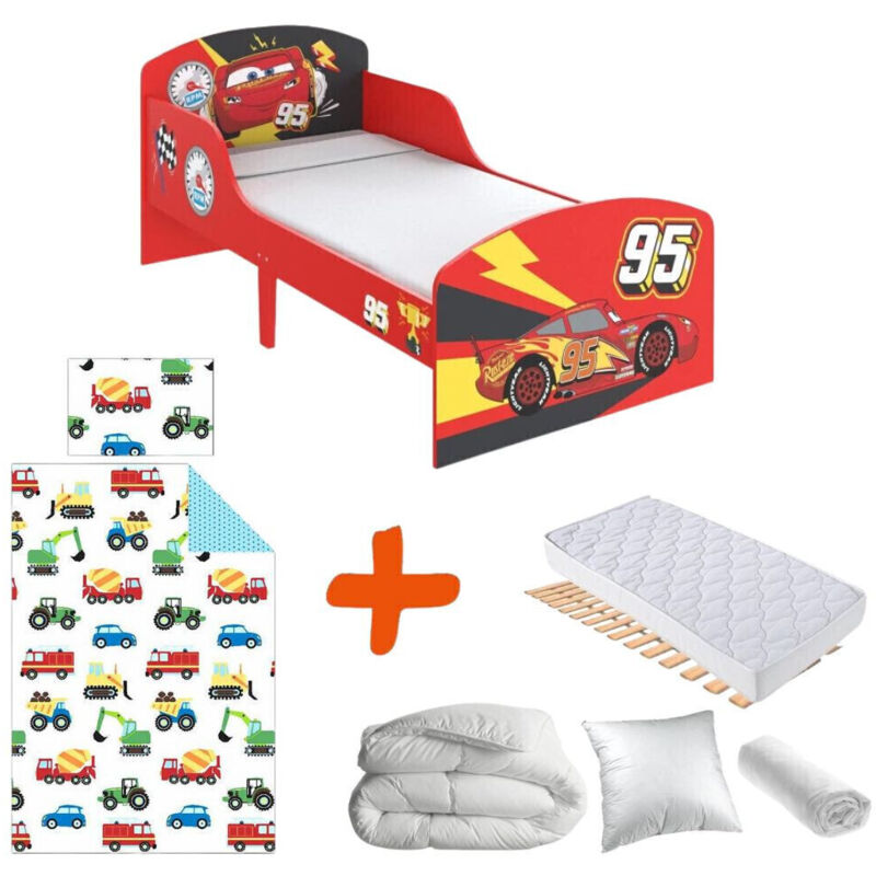 Bebegavroche - Lit Cars Flash McQueen avec Matelas et Textile complet - couchage 140x70 cm