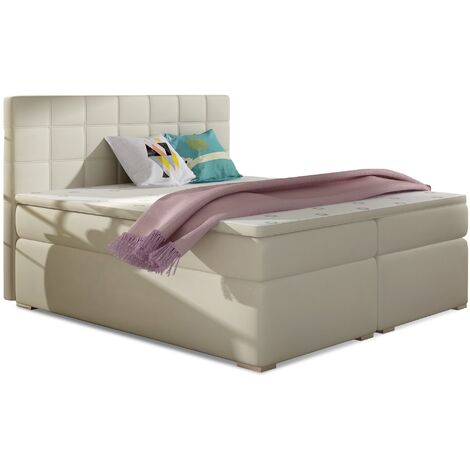Lit chambre d'hôtel avec matelas simili cuir beige clair Alko-160x200