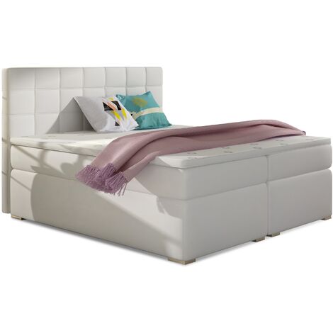 Lit chambre d'hôtel avec matelas simili cuir blanc Alko-160x200