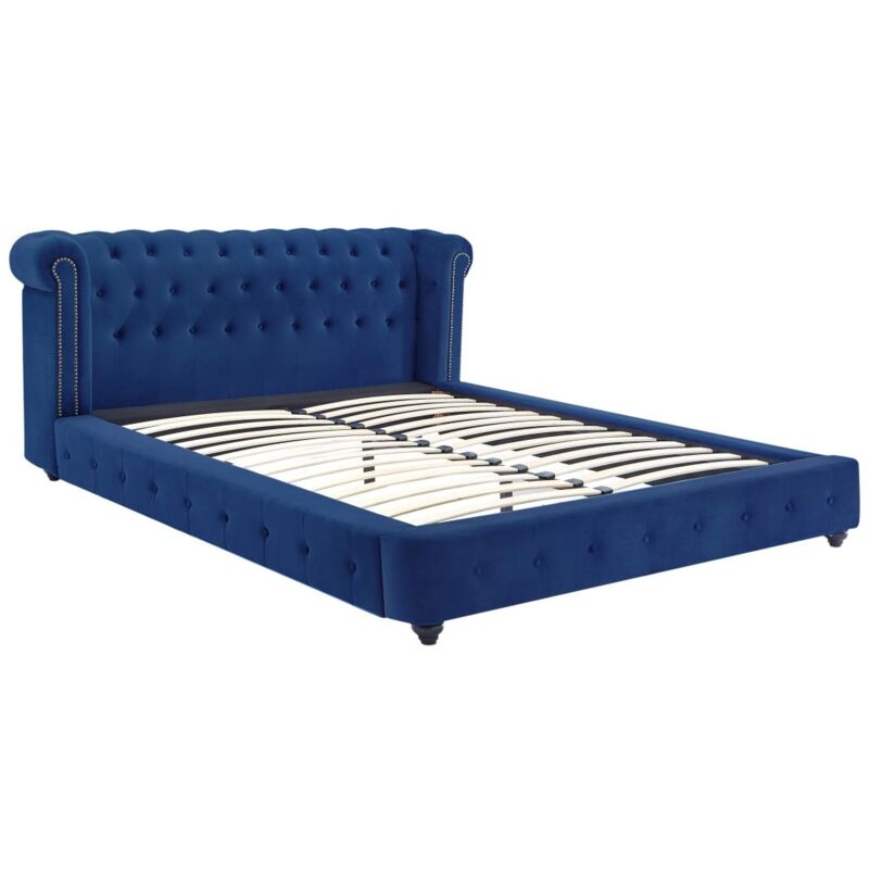 Vente-unique - Lit chesterfield 180 x 200 cm - Velours - Bleu roi - tongerla