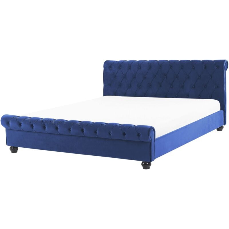 Beliani - Lit Double Chesterfield en Velours Bleu 180 x 200 cm Confortable avec Tendance Glamour pour Chambre Moderne ou Classique