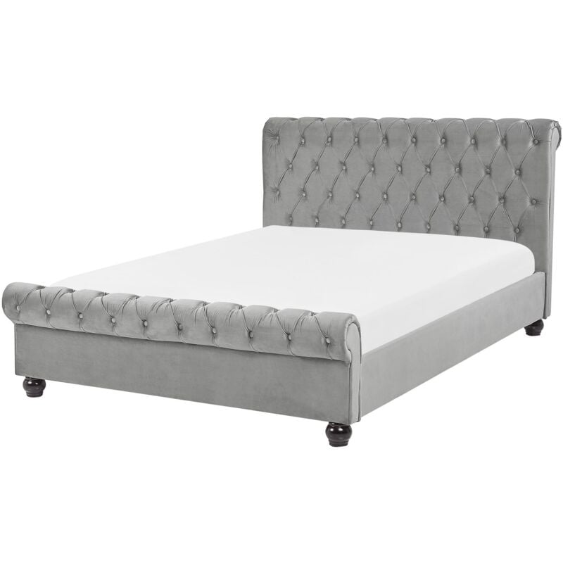 Lit Double Chesterfield en Velours Gris 140 x 200 cm Confortable avec Tendance Glamour pour Chambre Moderne ou Classique Beliani