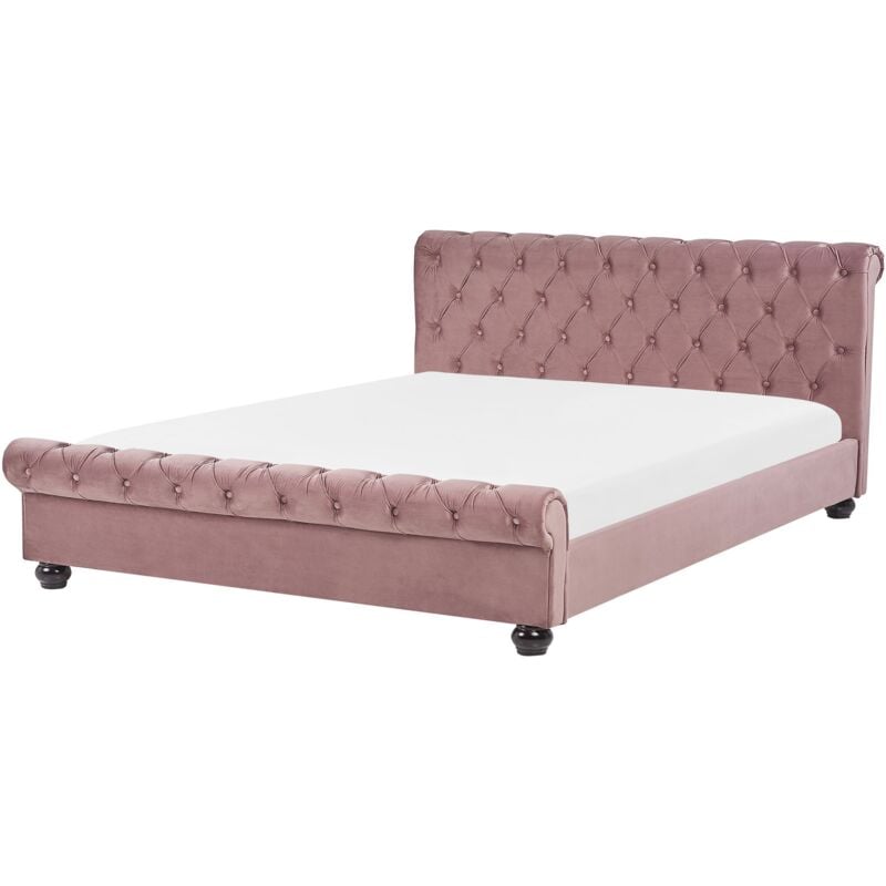 Beliani - Lit Double Chesterfield en Velours Rose 160 x 200 cm Confortable avec Tendance Glamour pour Chambre Moderne ou Classique