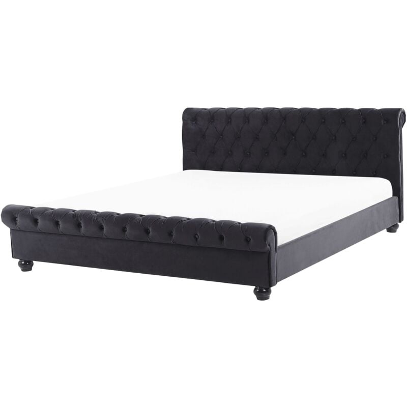 Beliani - Lit Double Chesterfield en Velours Noir 180 x 200 cm Confortable avec Tendance Glamour pour Chambre Moderne ou Classique