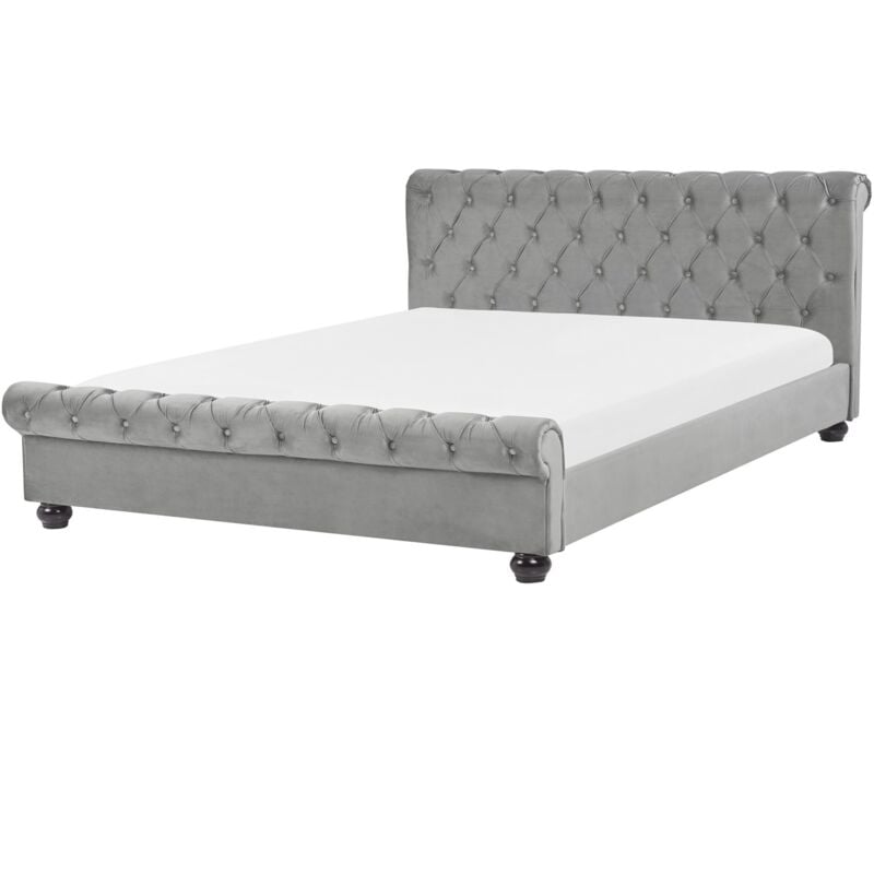 Lit Double Chesterfield en Velours Gris Clair 180 x 200 cm Confortable avec Tendance Glamour pour Chambre Moderne ou Classique Beliani
