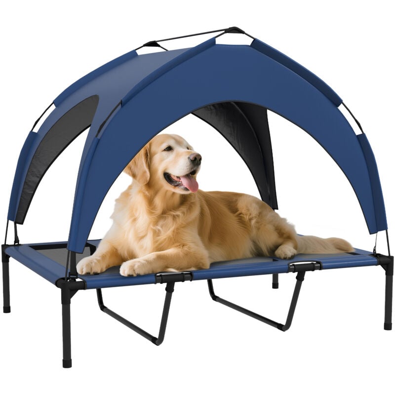 Lit chien sur pied avec voile ombrage - 106 x 76 x 94 cm - sac de transport - bleu