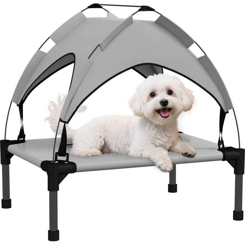 Lit chien surélevé - lit de camp chien - velum textilène micro-perforé sac transport gris