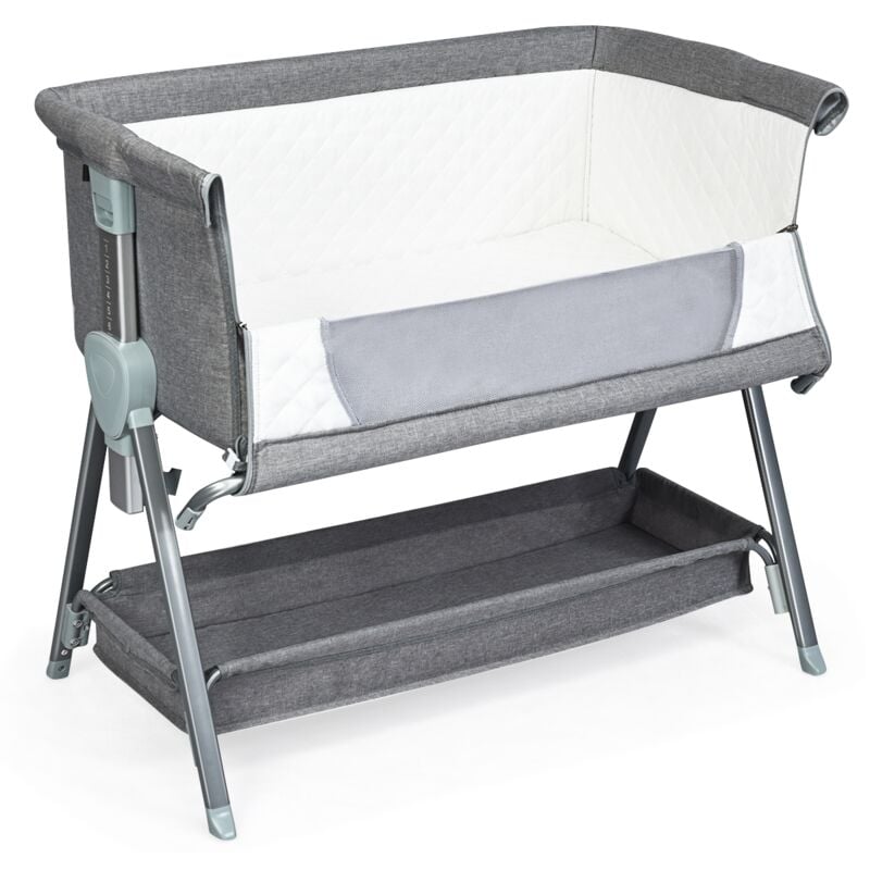 Lit Cododo pour Bébé 0-6 Mois à 15KG Hauteurs Réglables avec Matelas Amovible 3,5CM Gris DESIGN IN