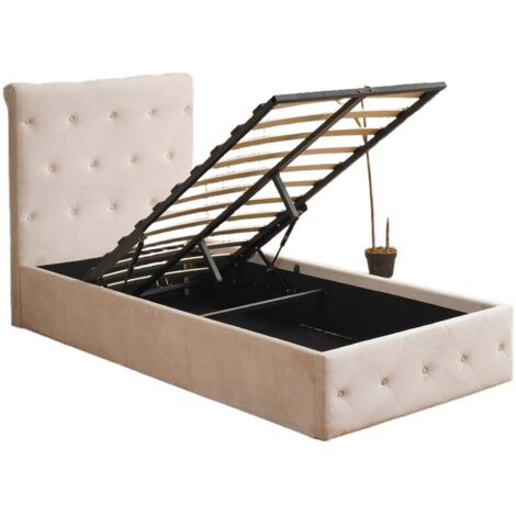 HOMY FRANCE Lit coffre 1 place CORSICA en velours beige 90x190cm