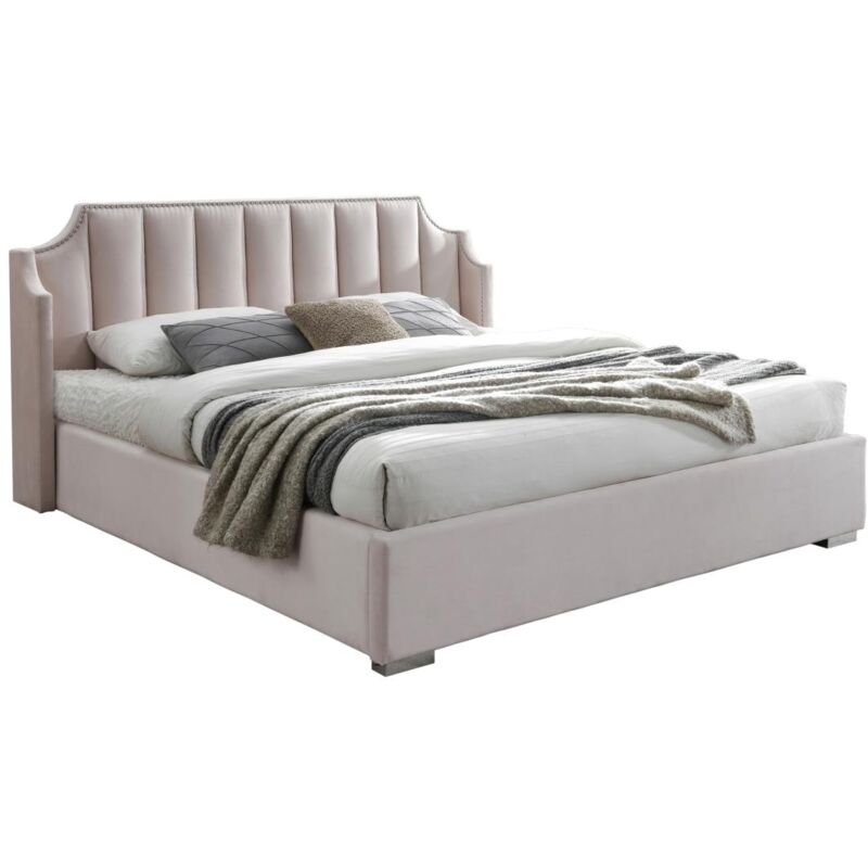 Vente-unique - Lit coffre 140 x 190 cm avec tête de lit incurvée - Velours - Rose - teomis