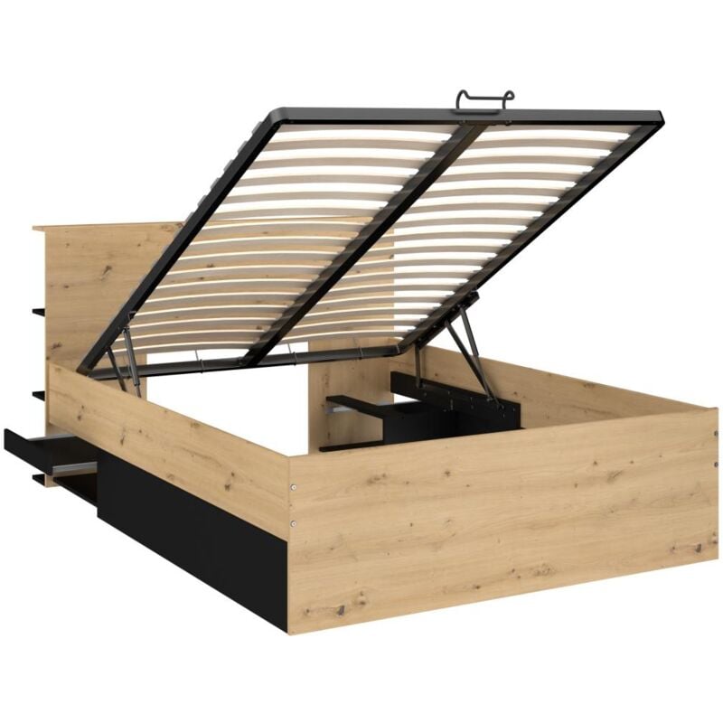 Vente-unique - Lit coffre 140 x 190 cm - Coloris : Naturel et noir - radani