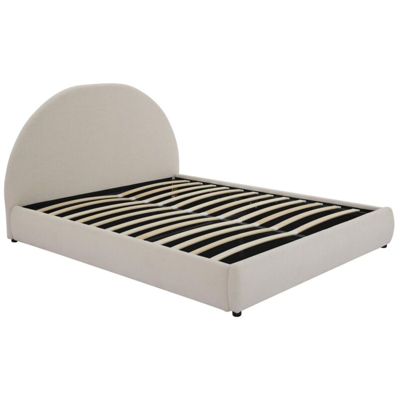 Vente-unique - Lit coffre 140 x 190 cm - Tissu bouclette - Crème - lirimo