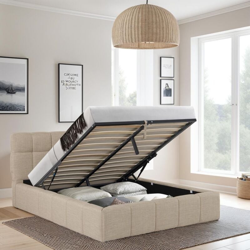 Lit coffre 140x190 cm elias + sommier / Beige/