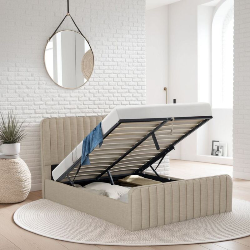 Le Quai Des Affaires - Lit coffre 140x190 cm neva + 1 sommier / Beige/ 209x149x112 cm