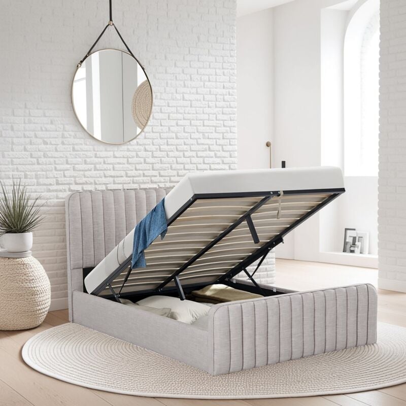 Le Quai Des Affaires - Lit coffre 140x190 cm neva + 1 sommier / Gris clair/ 209x149x112 cm