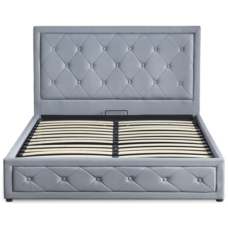 Lit double Grimali avec sommier relevable 140x190cm Simili Gris