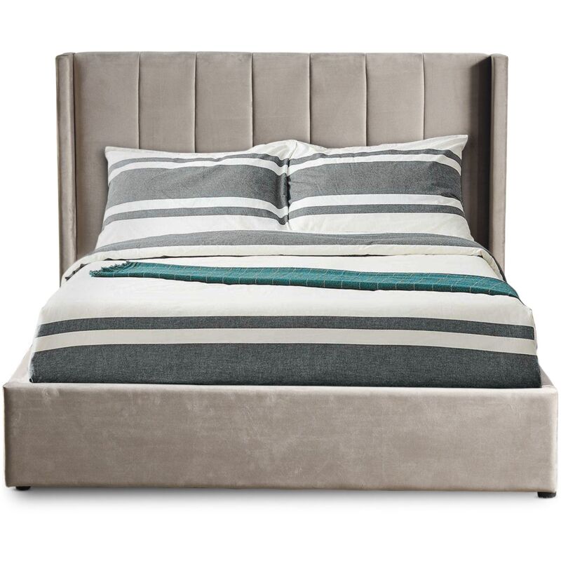 Cotecosy - Lit double Magorial avec sommier relevable 140x190cm Velours Taupe