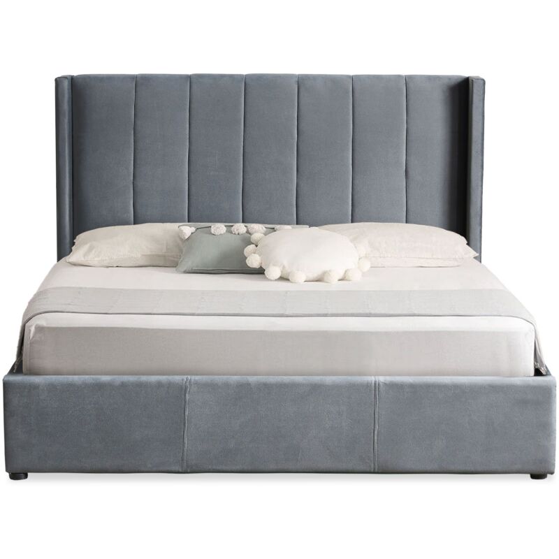 Lit double Magorial avec sommier relevable 160x200cm Velours Gris Lit double Magorial avec sommier relevable 160x200cm Velours Gris