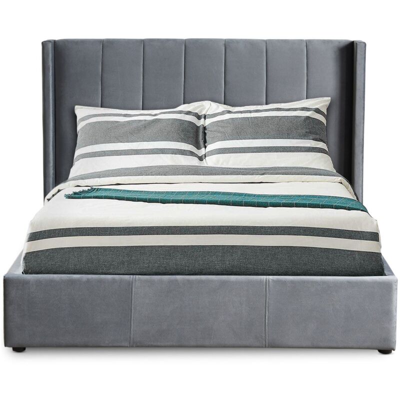 Cotecosy - Lit double Magorial avec sommier relevable 140x190cm Velours Gris