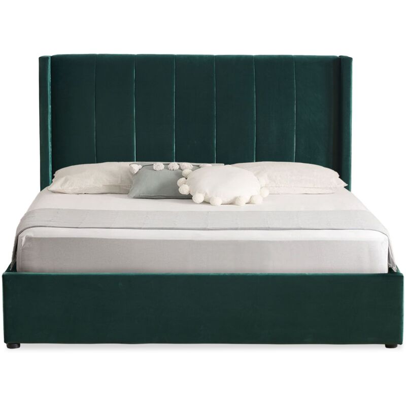 Cotecosy - Lit double Magorial avec sommier relevable 160x200cm Velours Vert