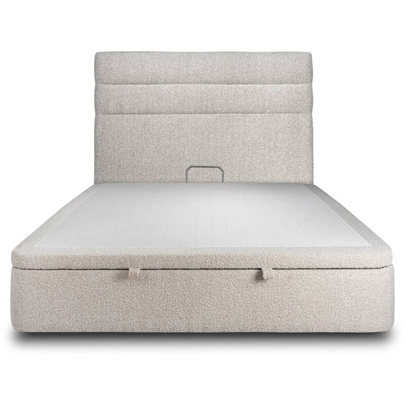Sommeil De Plomb - Lit coffre 140x190cm avec tête de lit lignes Bouclette Beige - Hauteur totale : 39cm