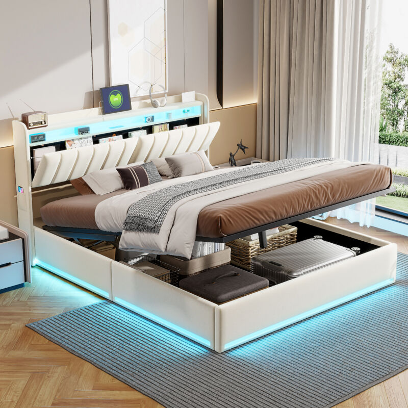 Pergar – Lit coffre 160x200 cm – Tête de lit avec rangement – Velours