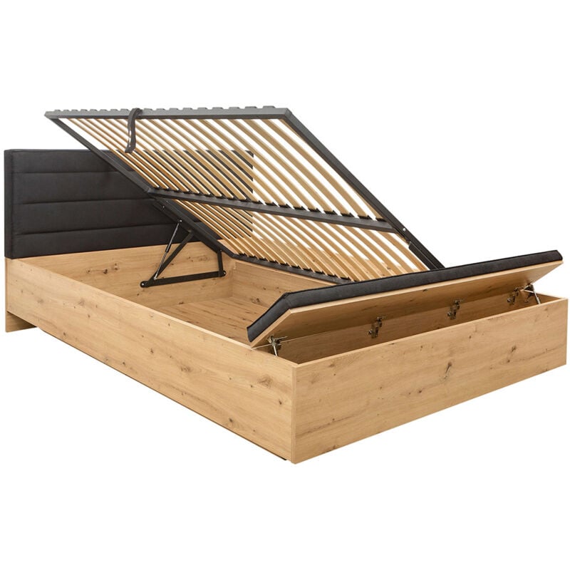 Petits-meubles - Lit coffre 140x200 avec banc et sommier inclus Glenn Bois et Noir
