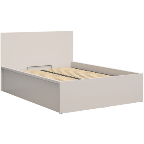 Lit coffre 140x200 avec sommier et rangement integré, coloris Beige - Longueur 204,5 x Profondeur 149 x Hauteur 95/40,5 cm