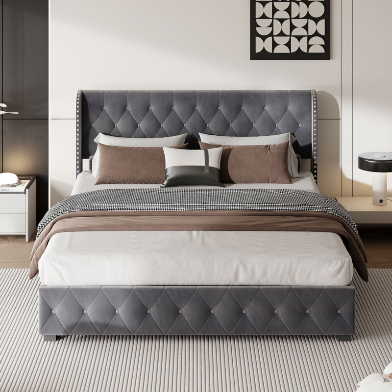 Blanketswarm - Lit Coffre 180x200 avec TêTe de Litdans,Lit Double avec Rangement Lit Capitonné Veloursdans Lit Adulte Capitonné Cadre de Lit avec