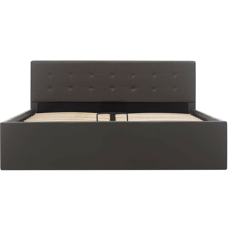 Lit coffre 140x200 simili cuir gris foncé capitonné Rundi Lit coffre 140x200 simili cuir gris foncé capitonné Rundi