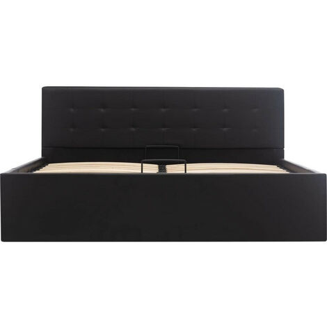 Lit coffre 140x200 cm simili cuir noir capitonné Rundi
