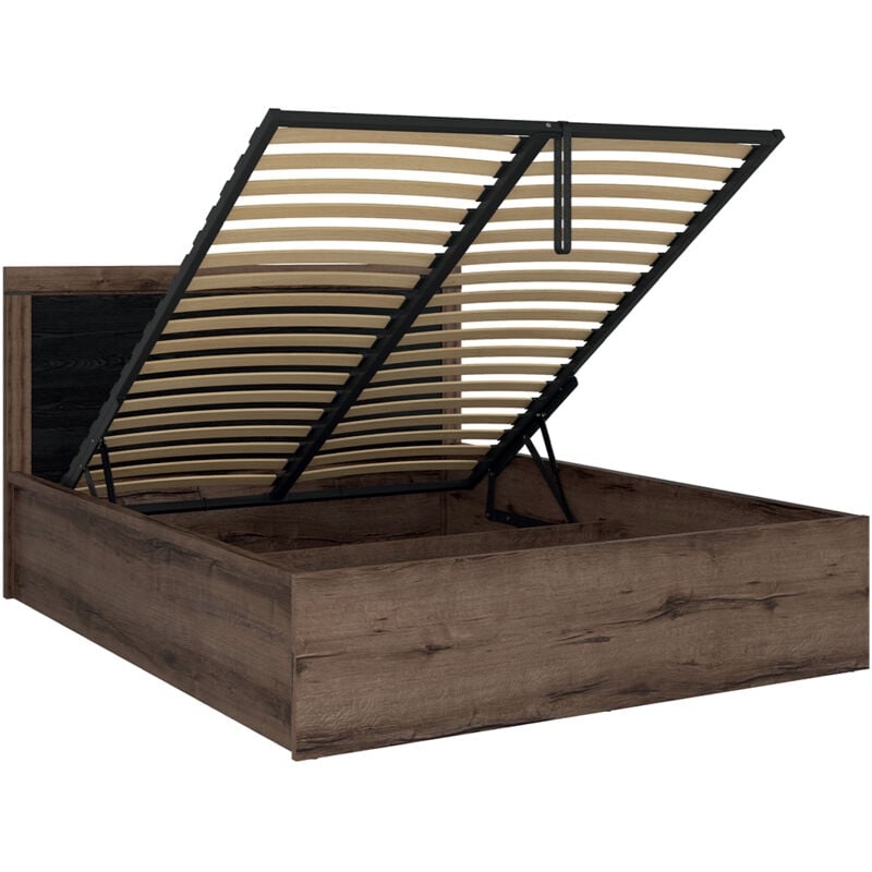 Lit coffre 140x200 sommier inclus Adam Bois et Noir