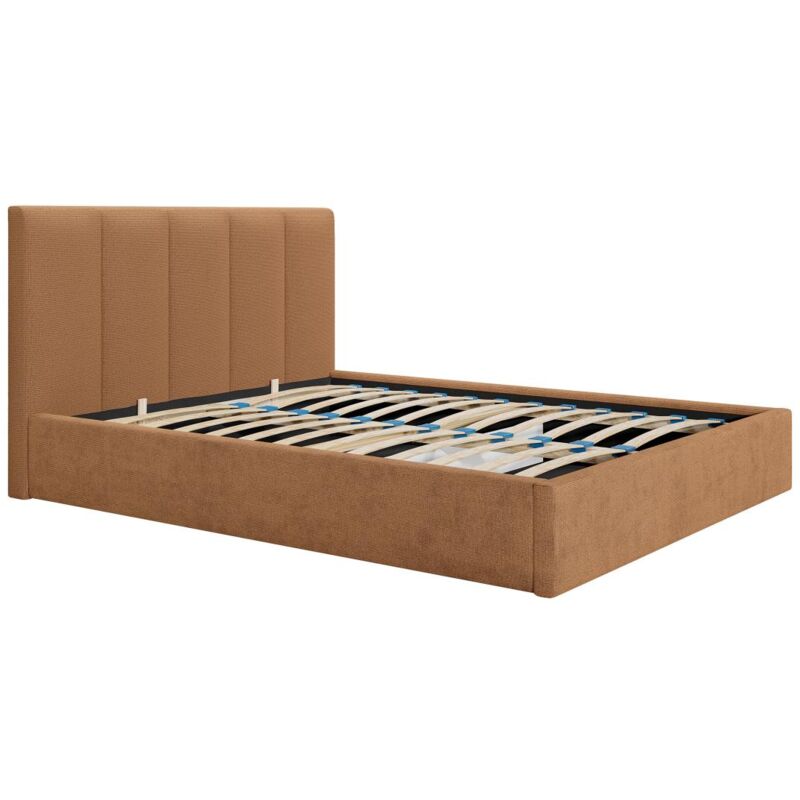 Vente-unique - Lit coffre 160 x 200 cm avec tête de lit coutures verticales - Tissu - Terracotta - kilaclo