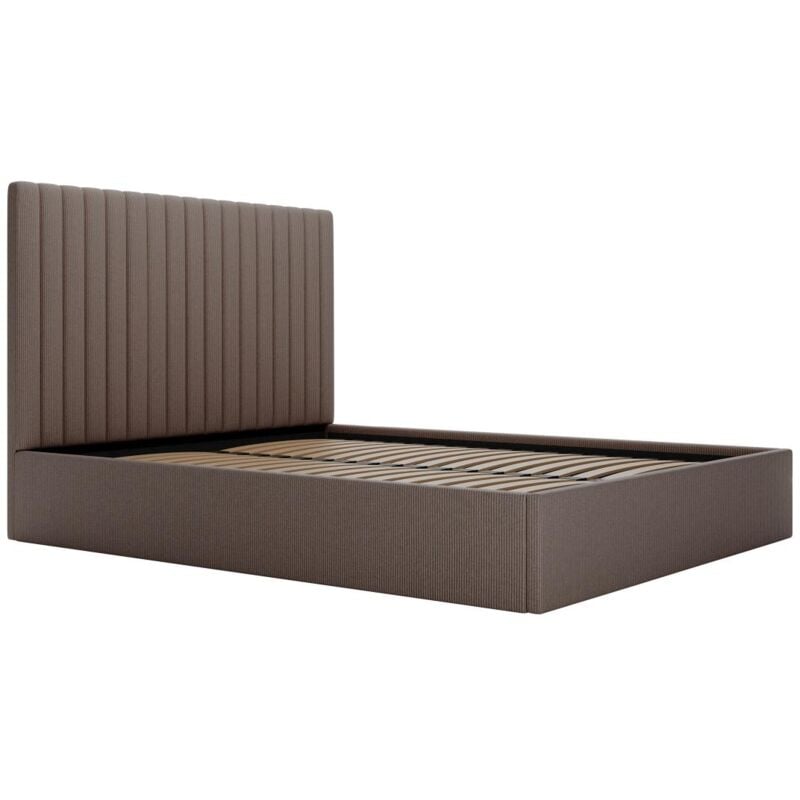 Vente-unique - Lit coffre 160 x 200 cm avec tête de lit coutures verticales - Velours côtelé - Taupe - sarah